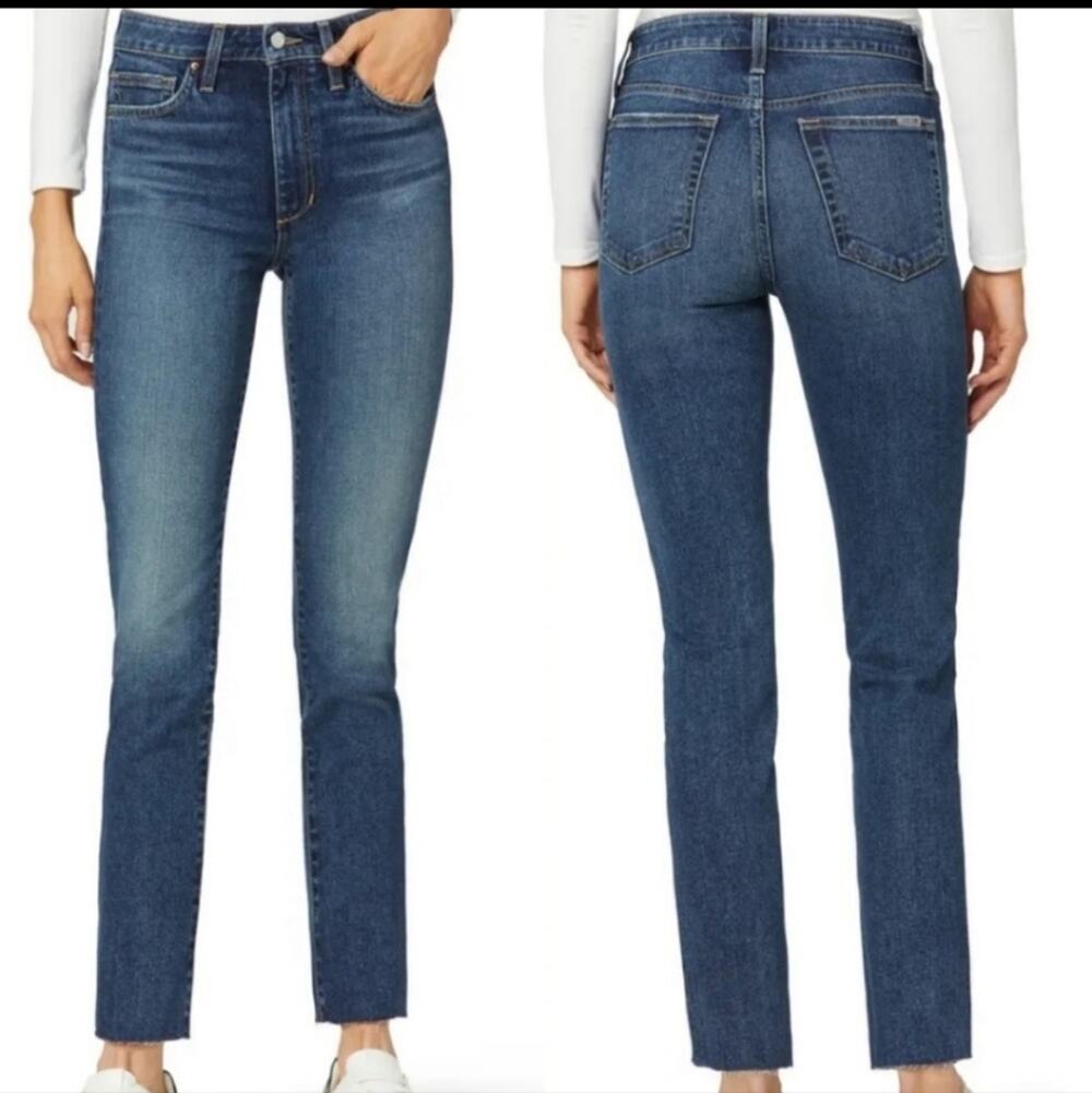 Joes Jeans High Rise Straight Leg Ankle Raw Hem Stretch Blue Denim Jean Size 28